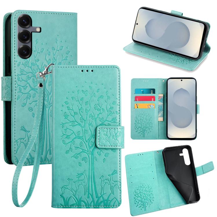 Custodia per telefono in pelle con motivo albero e cervo in rilievo, For Samsung Galaxy S26+ 5G, For Samsung Galaxy S26 Ultra 5G, For Samsung Galaxy S26 5G, For Samsung Galaxy S25 5G