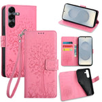 Custodia per telefono in pelle con motivo albero e cervo in rilievo, For Samsung Galaxy S26+ 5G, For Samsung Galaxy S26 Ultra 5G, For Samsung Galaxy S26 5G, For Samsung Galaxy S25 5G