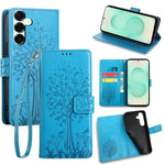 Custodia per telefono in pelle con motivo albero e cervo in rilievo, For Samsung Galaxy S25+ 5G, For Samsung Galaxy S25 Ultra 5G