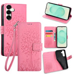 Custodia per telefono in pelle con motivo albero e cervo in rilievo, For Samsung Galaxy S25+ 5G, For Samsung Galaxy S25 Ultra 5G
