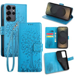 Custodia per telefono in pelle con motivo albero e cervo in rilievo, For Samsung Galaxy S25+ 5G, For Samsung Galaxy S25 Ultra 5G