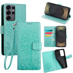 Custodia per telefono in pelle con motivo albero e cervo in rilievo, For Samsung Galaxy S25+ 5G, For Samsung Galaxy S25 Ultra 5G