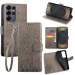 Custodia per telefono in pelle con motivo albero e cervo in rilievo, For Samsung Galaxy S25+ 5G, For Samsung Galaxy S25 Ultra 5G