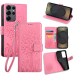 Custodia per telefono in pelle con motivo albero e cervo in rilievo, For Samsung Galaxy S25+ 5G, For Samsung Galaxy S25 Ultra 5G