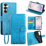 Custodia per telefono in pelle con motivo albero e cervo in rilievo, For Samsung Galaxy S26+ 5G, For Samsung Galaxy S26 Ultra 5G, For Samsung Galaxy S26 5G, For Samsung Galaxy S25 5G