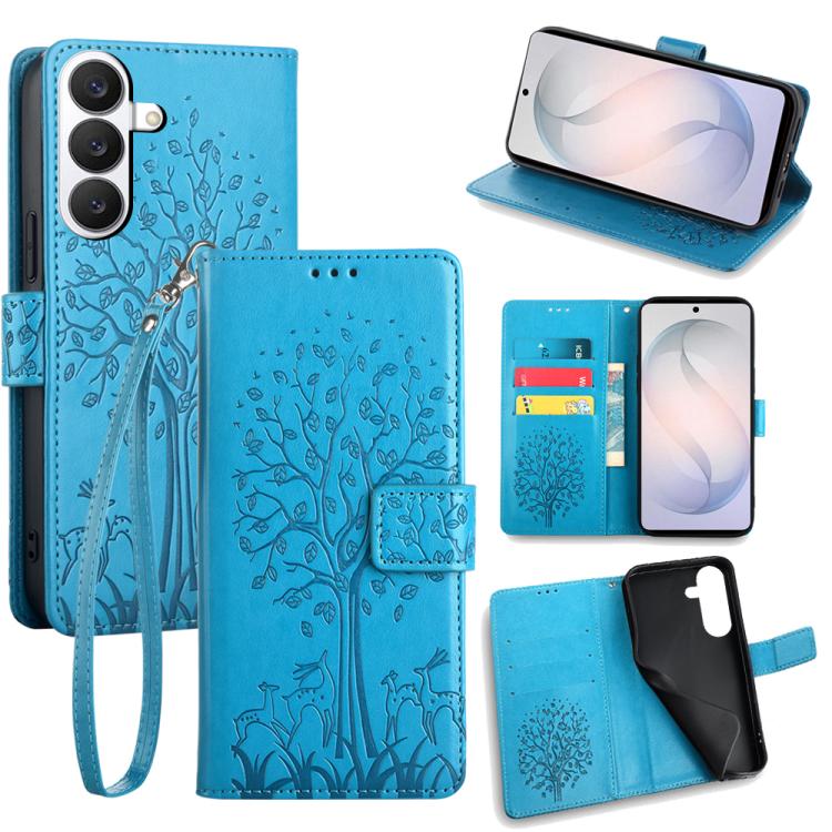 Custodia per telefono in pelle con motivo albero e cervo in rilievo, For Samsung Galaxy S26+ 5G, For Samsung Galaxy S26 Ultra 5G, For Samsung Galaxy S26 5G, For Samsung Galaxy S25 5G