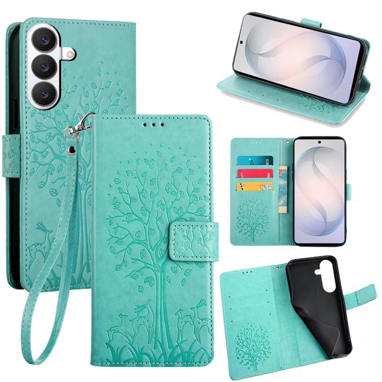 Custodia per telefono in pelle con motivo albero e cervo in rilievo, For Samsung Galaxy S26+ 5G, For Samsung Galaxy S26 Ultra 5G, For Samsung Galaxy S26 5G, For Samsung Galaxy S25 5G