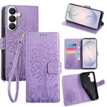 Custodia per telefono in pelle con motivo albero e cervo in rilievo, For Samsung Galaxy S26+ 5G, For Samsung Galaxy S26 Ultra 5G, For Samsung Galaxy S26 5G, For Samsung Galaxy S25 5G