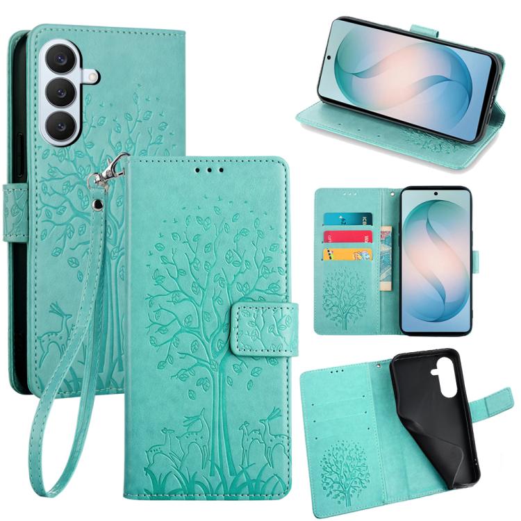 Custodia per telefono in pelle con motivo albero e cervo in rilievo, For Samsung Galaxy S26+ 5G, For Samsung Galaxy S26 Ultra 5G, For Samsung Galaxy S26 5G, For Samsung Galaxy S25 5G
