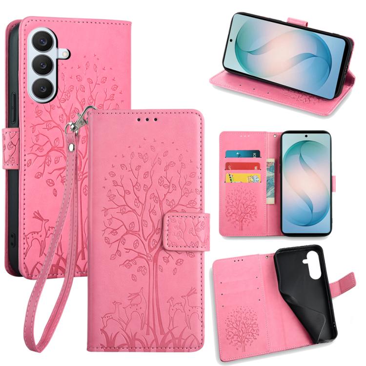 Custodia per telefono in pelle con motivo albero e cervo in rilievo, For Samsung Galaxy S26+ 5G, For Samsung Galaxy S26 Ultra 5G, For Samsung Galaxy S26 5G, For Samsung Galaxy S25 5G