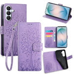 Custodia per telefono in pelle con motivo albero e cervo in rilievo, For Samsung Galaxy S26+ 5G, For Samsung Galaxy S26 Ultra 5G, For Samsung Galaxy S26 5G, For Samsung Galaxy S25 5G
