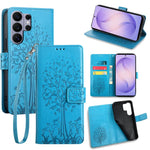 Custodia per telefono in pelle con motivo albero e cervo in rilievo, For Samsung Galaxy S26+ 5G, For Samsung Galaxy S26 Ultra 5G, For Samsung Galaxy S26 5G, For Samsung Galaxy S25 5G