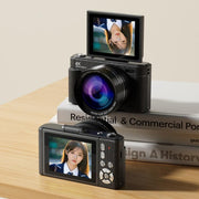 Fotocamera digitale retrò V5 da 64 MP con registrazione 4K e schermo orientabile a 180°., Large Lens, Small Lens