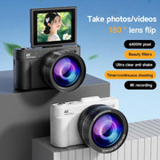Fotocamera digitale retrò V5 da 64 MP con registrazione 4K e schermo orientabile a 180°., Large Lens, Small Lens