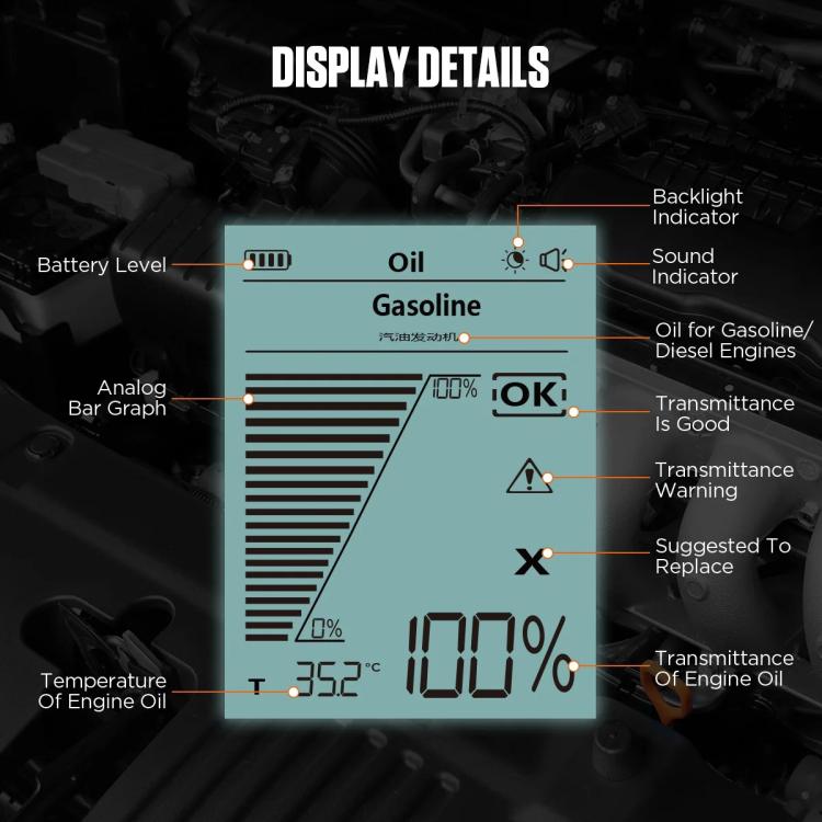 AUTOOL AS503 Analizzatore di qualità dell'olio motore per auto con display retroilluminato da 2,8 pollici, AS503