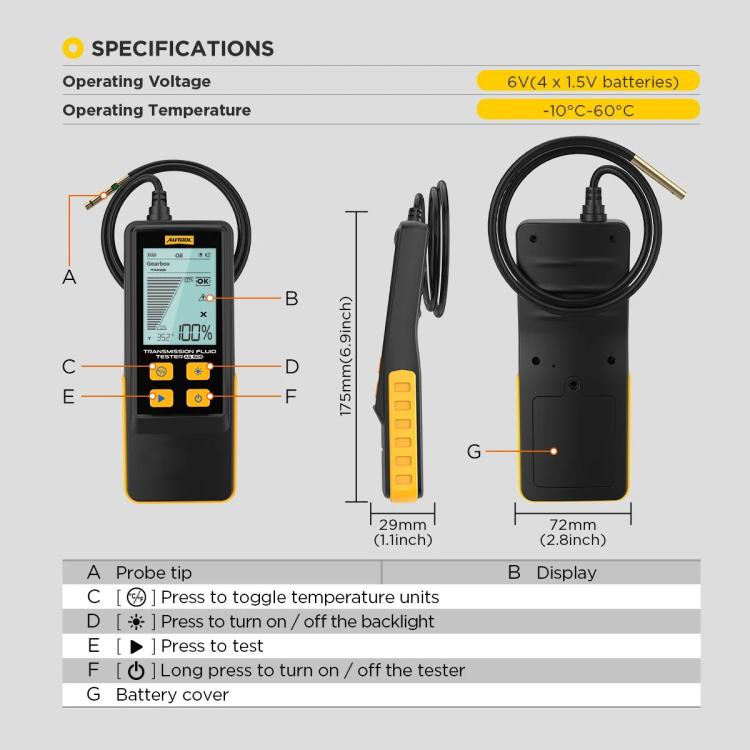 AUTOOL AS505 Rilevatore di test dell'olio del cambio per auto, strumento diagnostico per la qualità del fluido di trasmissione, AS505