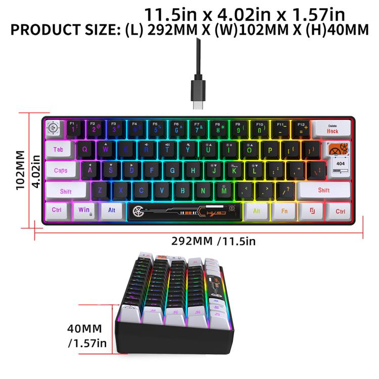 HXSJ V700WB Wired RGB Backlit Membrane Keyboard 61 Key Caps, Cable Length: 1.7m, V700WB