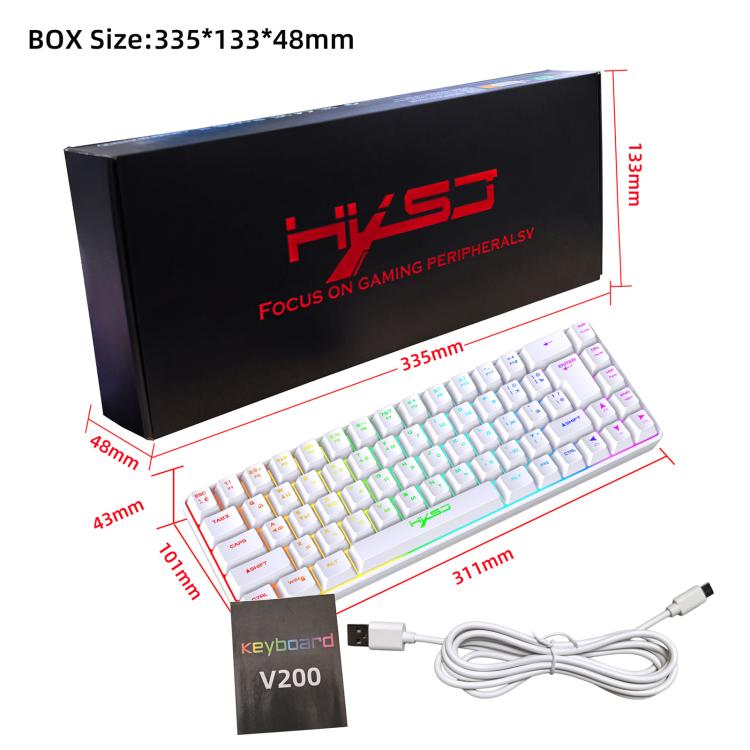 HXSJ V200 Russian Version Wired RGB Backlit Mechanical Keyboard 68 Key Caps, Cable Length: 1.7m, V200 Russian Version Black, V200 Russian Version White