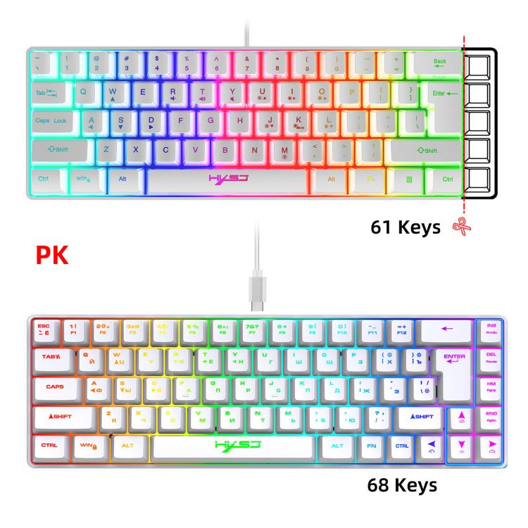 HXSJ V200 Russian Version Wired RGB Backlit Mechanical Keyboard 68 Key Caps, Cable Length: 1.7m, V200 Russian Version Black, V200 Russian Version White