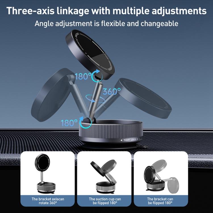 Supporto magnetico per telefono da auto K10A con adsorbimento sottovuoto e pieghevole su tre assi., K10A (White), K10A (Black), K10A (Grey)