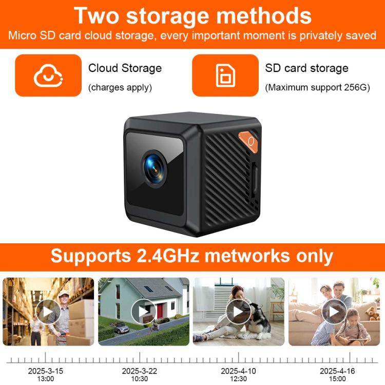 Mini telecamera intelligente WiFi magnetica HD W02 con rilevamento del movimento e visione notturna a infrarossi., W02
