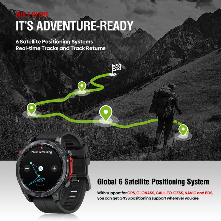 Zeblaze Stratos 4 Smartwatch GPS robusto per attività all'aperto con schermo da 1,43 pollici, resistenza fino a 5 ATM e certificazione IP69K.
