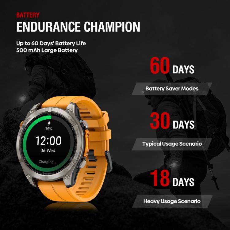 Zeblaze Stratos 4 Smartwatch GPS robusto per attività all'aperto con schermo da 1,43 pollici, resistenza fino a 5 ATM e certificazione IP69K.