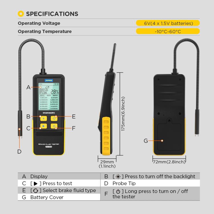 AUTOOL AS502 Tester intelligente digitale per liquido freni auto, con controllo del contenuto di acqua., AS502