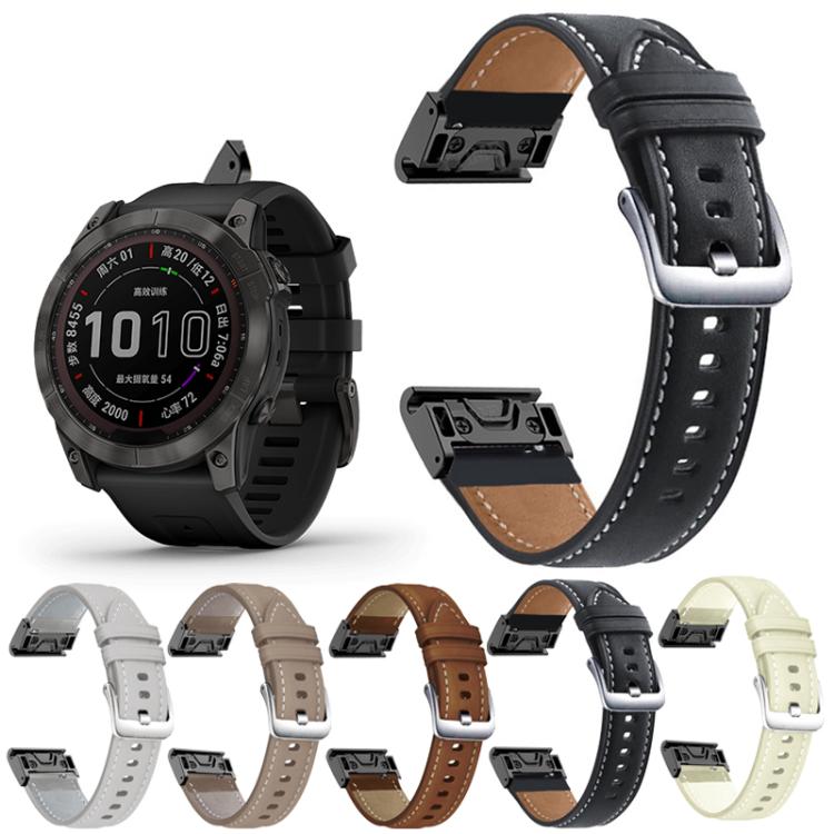 Cinturino per orologio xDfind in pelle con fibbia argentata a sgancio rapido., For Garmin Fenix 7 / 7X / 6X 26mm, For Garmin Fenix 7 / 7X / 6X 22mm