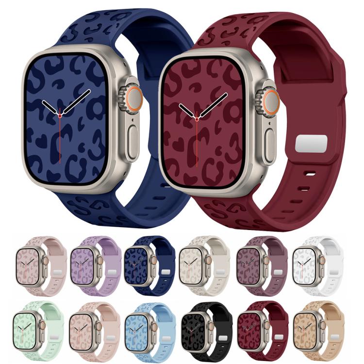 Cinturino per orologio in silicone con fibbia concava a fantasia leopardata., For Apple Watch 46mm / 49mm / 45mm / 44mm, For Apple Watch 42mm / 41mm / 40mm / 38mm
