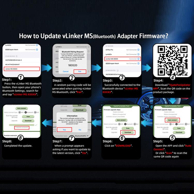 Scanner OBD2 per auto Vgate vLinker MS 12V/24V Bluetooth, vLinker MS