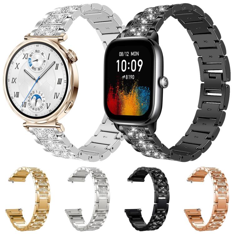 Cinturino per orologio in acciaio con diamanti xDfind, 22mm For Amazfit GTR 4/3/3 Pro/Bip6/Bip5, 20mm For Amazfit Bip U / Lite / Bip 3 Pro, 20mm For Amazfit GTS4 mini/GTS3/2/2E/GT2 mini, 18mm For Huawei GT5/GT4 41mm / OPPO Watch X2 Mini                ...