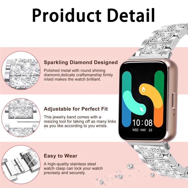 Cinturino per orologio in acciaio inossidabile con diamanti xDfind, For Samsung Galaxy Watch Ultra / Ultra 2025, For Samsung Galaxy Watch8 / Watch8 Classic, For Samsung Galaxy Watch7 / FE / 6 / 5 / 4, For Samsung Galaxy Fit3
