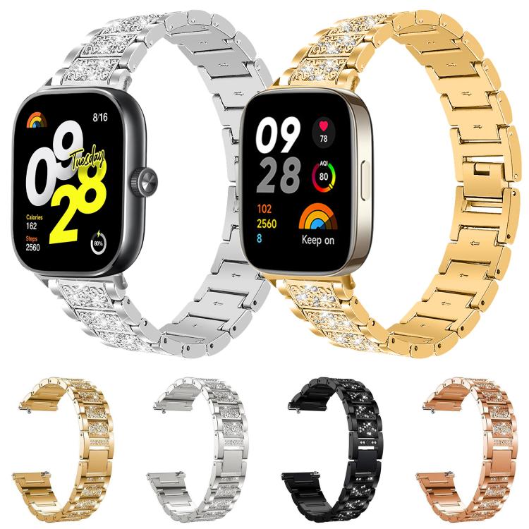 Cinturino per orologio in acciaio inossidabile con diamanti xDfind, For Xiaomi Band 10 Pro / 9 Pro / Redmi Watch 6, For Xiaomi Smart Band 10 / 9 / 8 / NFC 14mm, For Redmi Watch 3 Active / Lite 20mm, For Redmi Watch 3 20mm