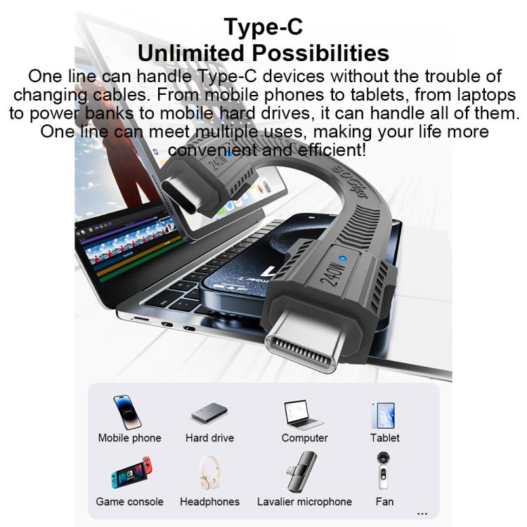 Cavo di ricarica USB4 Type-C / USB-C portatile da 80 Gbps e 240 W con portachiavi.