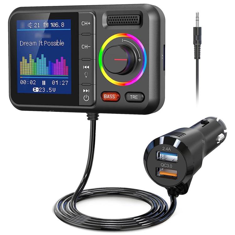 Lettore MP3 Bluetooth per auto con schermo colorato BT98, trasmettitore FM, presa accendisigari e funzione di ricarica., BT98