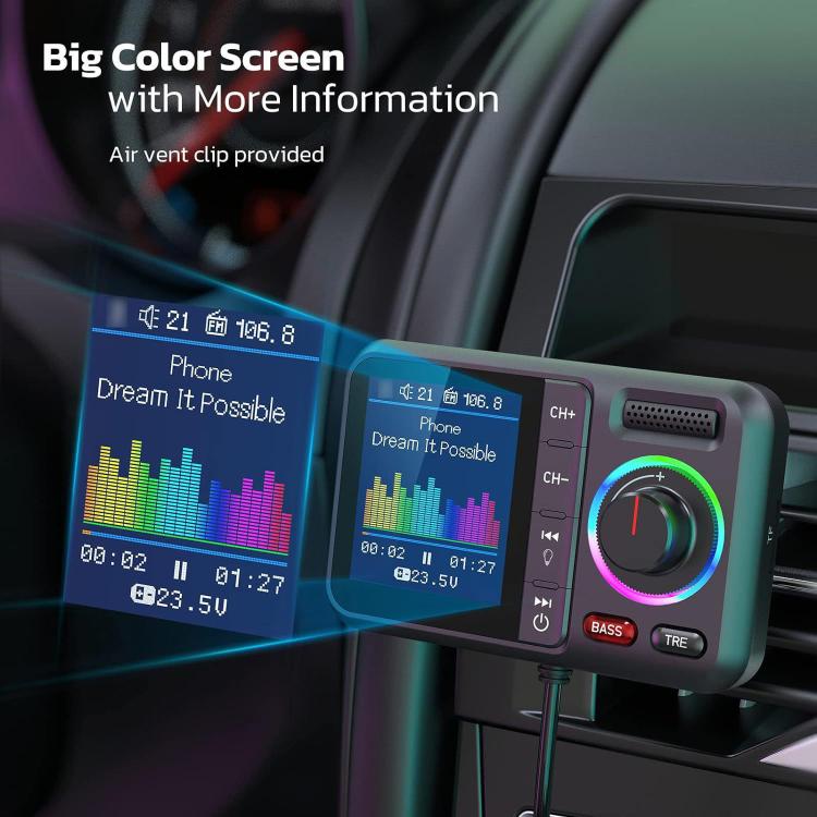 Lettore MP3 Bluetooth per auto con schermo colorato BT98, trasmettitore FM, presa accendisigari e funzione di ricarica., BT98