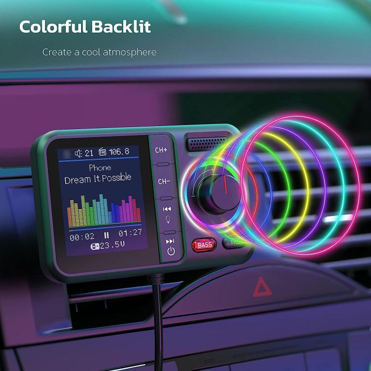 Lettore MP3 Bluetooth per auto con schermo colorato BT98, trasmettitore FM, presa accendisigari e funzione di ricarica., BT98