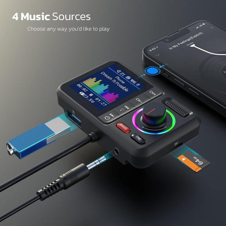 Lettore MP3 Bluetooth per auto con schermo colorato BT98, trasmettitore FM, presa accendisigari e funzione di ricarica., BT98