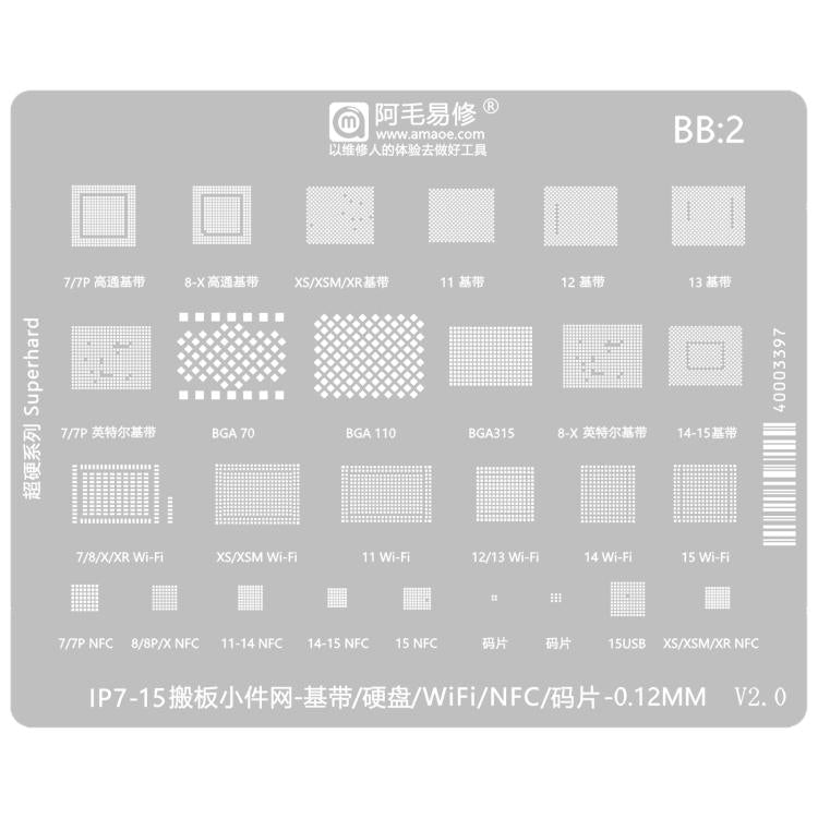 Stencil per rietichettatura MOA 0,12 mm, For iPhone 16 Series, For iPhone 15 Series, For iPhone 6-15 Series Baseband, For iPhone 7-15 Series, For iPhone 14 Series, For WiFi Comprehensive, For Face ID IC