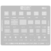Stencil per rietichettatura MOA 0,12 mm, For iPhone 16 Series, For iPhone 15 Series, For iPhone 6-15 Series Baseband, For iPhone 7-15 Series, For iPhone 14 Series, For WiFi Comprehensive, For Face ID IC