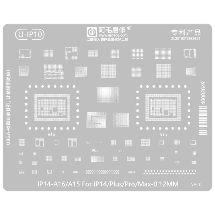 Stencil per rietichettatura MOA 0,12 mm, For iPhone 16 Series, For iPhone 15 Series, For iPhone 6-15 Series Baseband, For iPhone 7-15 Series, For iPhone 14 Series, For WiFi Comprehensive, For Face ID IC