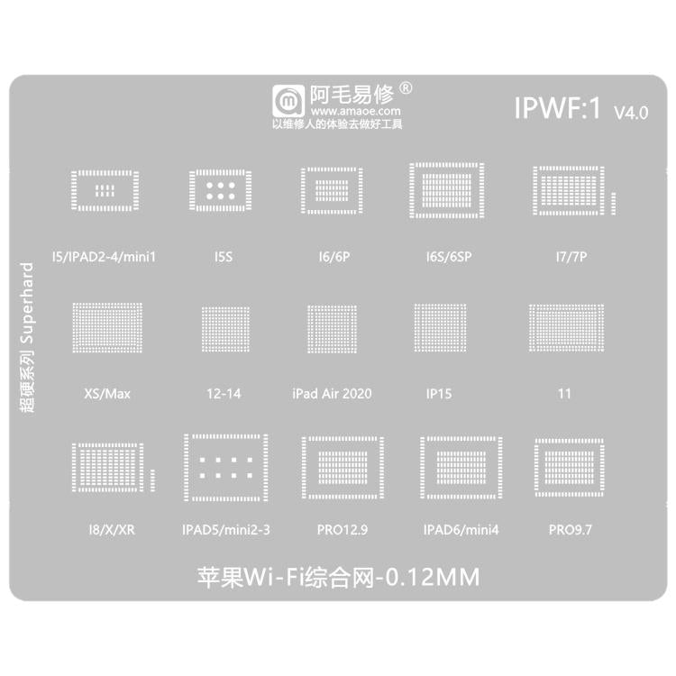 Stencil per rietichettatura MOA 0,12 mm, For iPhone 16 Series, For iPhone 15 Series, For iPhone 6-15 Series Baseband, For iPhone 7-15 Series, For iPhone 14 Series, For WiFi Comprehensive, For Face ID IC