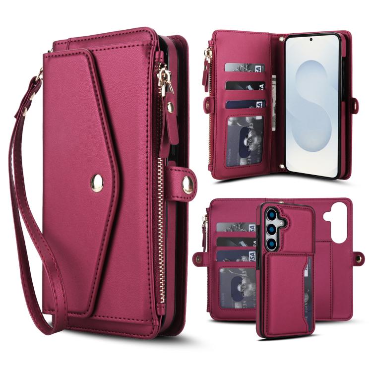 Portafoglio multifunzionale con custodia per telefono in pelle rimovibile e cordino., For Samsung Galaxy S25 5G, For Samsung Galaxy S25+ 5G, For Samsung Galaxy S25 Ultra 5G, For Samsung Galaxy S24 FE 5G