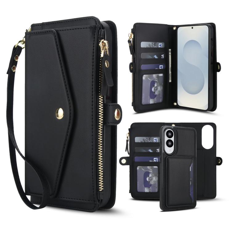 Portafoglio multifunzionale con custodia per telefono in pelle rimovibile e cordino., For Samsung Galaxy S26+ 5G, For Samsung Galaxy S26 Ultra 5G, For Samsung Galaxy S26 5G, For Samsung Galaxy S25 Edge 5G