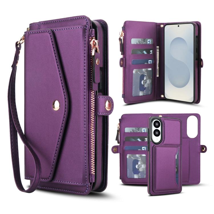 Portafoglio multifunzionale con custodia per telefono in pelle rimovibile e cordino., For Samsung Galaxy S26+ 5G, For Samsung Galaxy S26 Ultra 5G, For Samsung Galaxy S26 5G, For Samsung Galaxy S25 Edge 5G