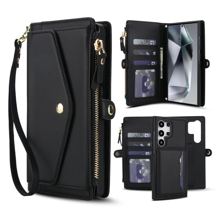 Portafoglio multifunzionale con custodia per telefono in pelle rimovibile e cordino., For Samsung Galaxy S24 Ultra 5G, For Samsung Galaxy S24+ 5G, For Samsung Galaxy S24 5G, For Samsung Galaxy S23 Ultra 5G