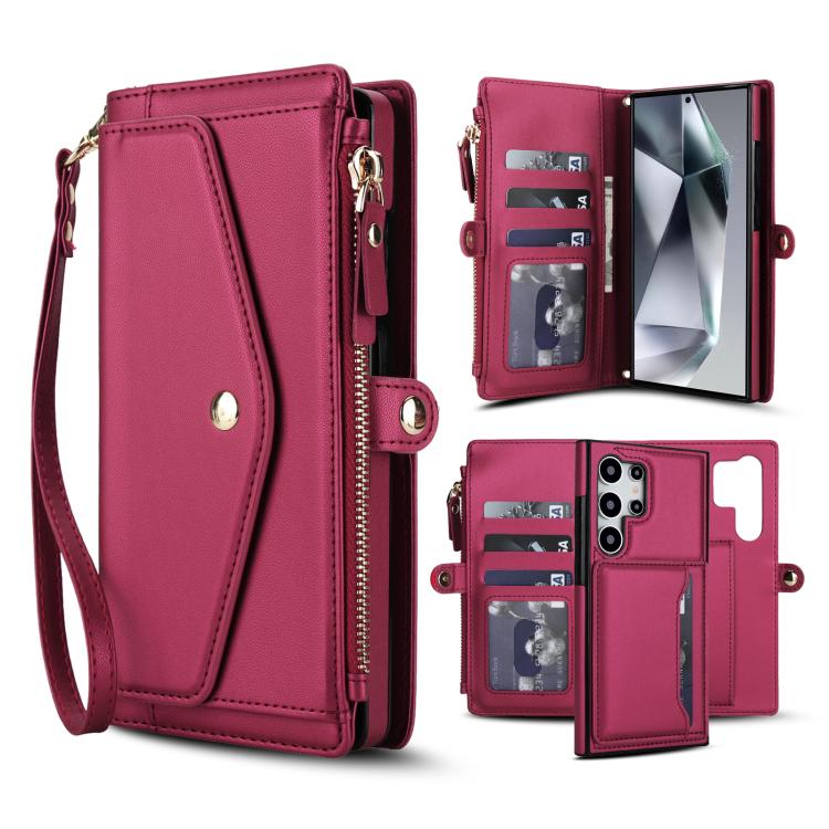 Portafoglio multifunzionale con custodia per telefono in pelle rimovibile e cordino., For Samsung Galaxy S24 Ultra 5G, For Samsung Galaxy S24+ 5G, For Samsung Galaxy S24 5G, For Samsung Galaxy S23 Ultra 5G