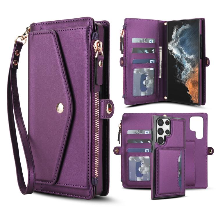 Portafoglio multifunzionale con custodia per telefono in pelle rimovibile e cordino., For Samsung Galaxy S23+ 5G, For Samsung Galaxy S23 5G, For Samsung Galaxy S22 Ultra 5G, For Samsung Galaxy S22+ 5G