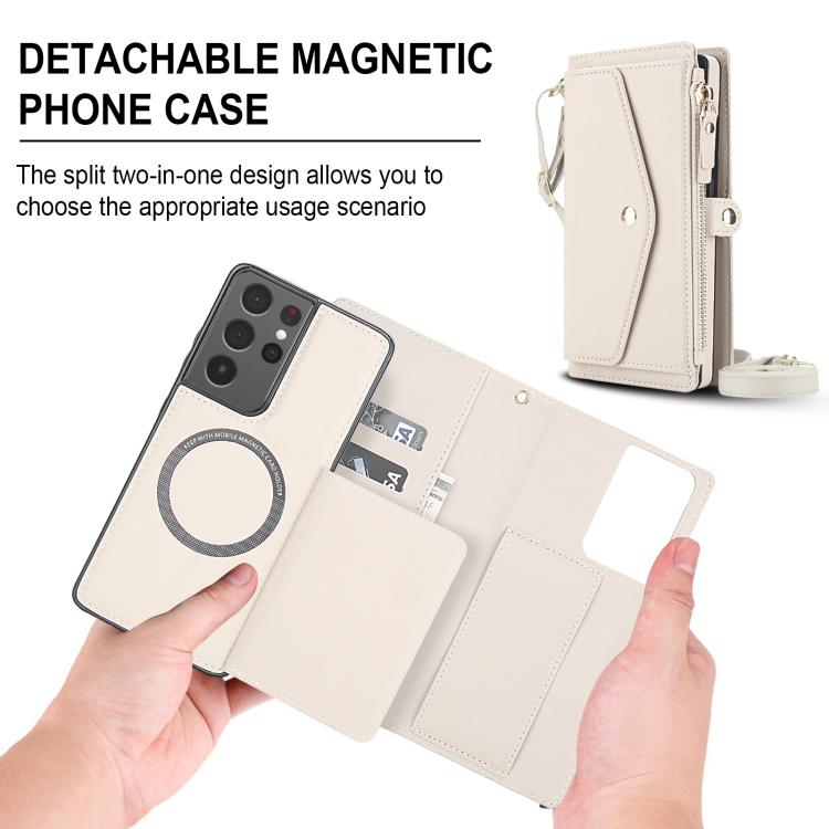 Portafoglio multifunzionale con custodia per telefono in pelle rimovibile e cordino., For Samsung Galaxy S21 Ultra 5G